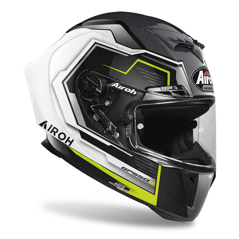 Airoh Gp 550 S Rush Helmet White Yellow Gloss GP55RU38 Full Face Helmets |  MotoStorm