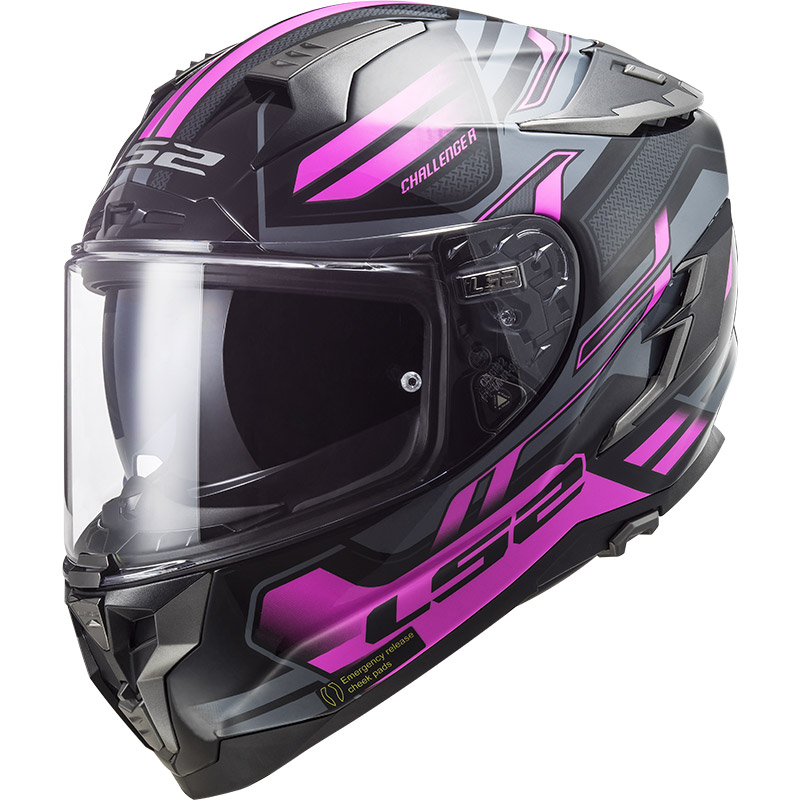 Casco LS2 FF327 Challenger Spin titanio rosa fluo