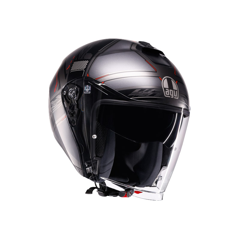 Casco Agv Irides E2206 Zagabria gunmetal rosso