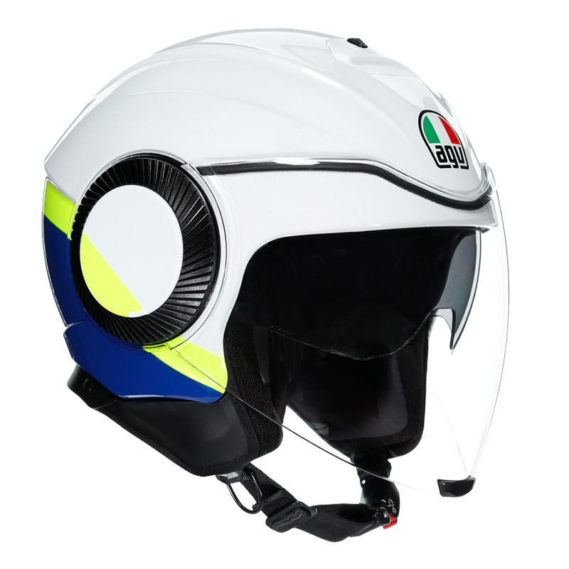 Casco AGV Orbyt Block bianco blu giallo fluo