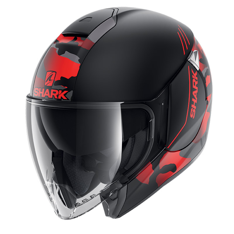 Shark Citycruiser Genom Mat Helm schwarz rot HE1935EKRA Jet Helme ...