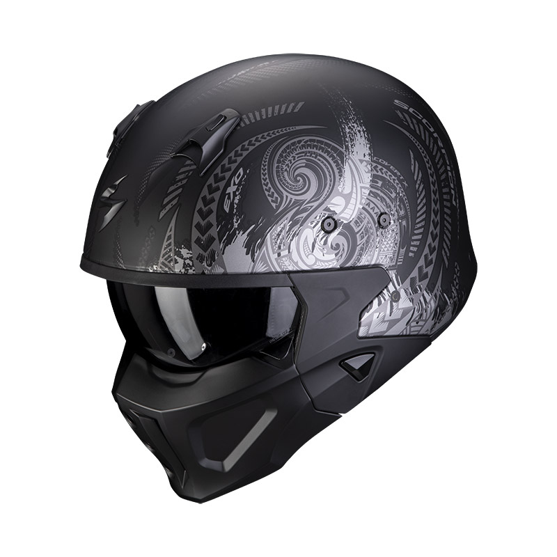 Casco Scorpion Covert X Tattoo Nero Opaco Argento | MotoStorm