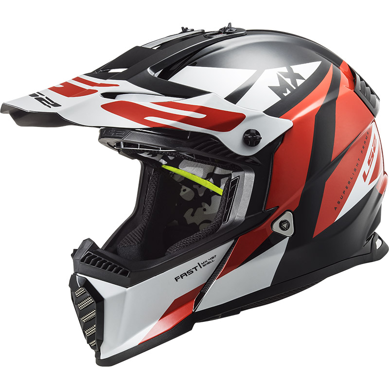 Casco LS2 MX437 Fast Evo Strike nero bianco rosso