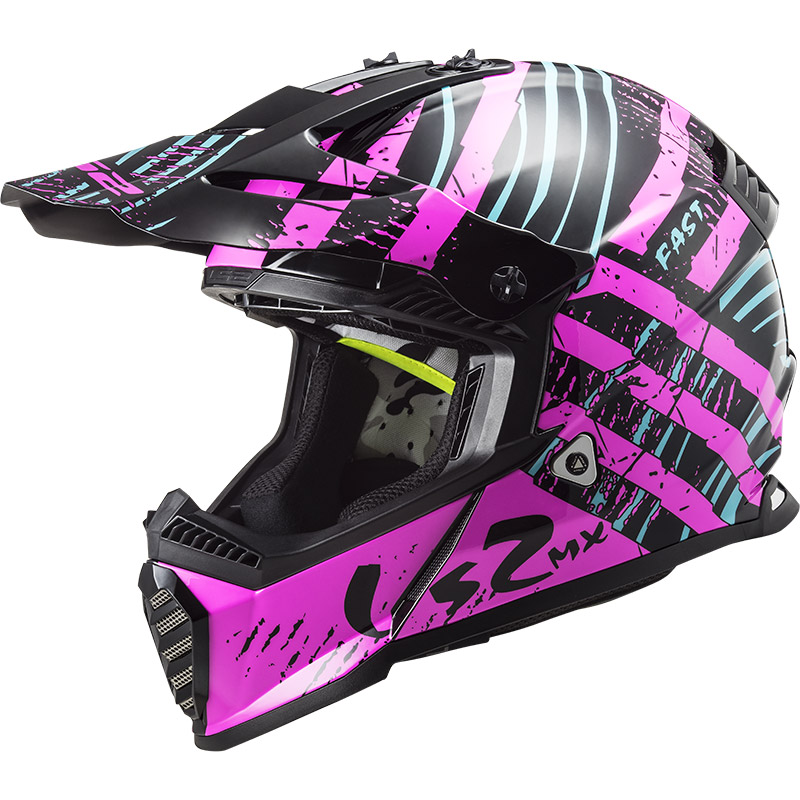 Casco LS2 MX437 Fast Evo Verve nero rosa fluo