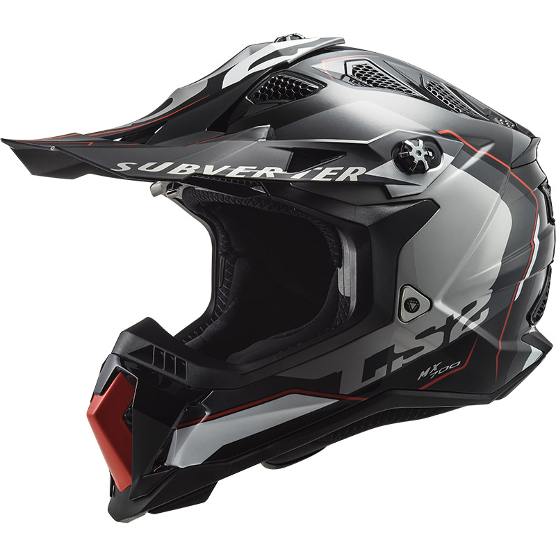 Black and red store dirt bike helmet