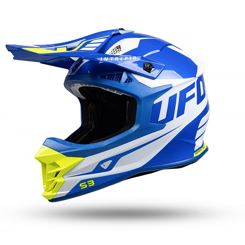 Casco Ufo Intrepid Blu Bianco Giallo Fluo | MotoStorm