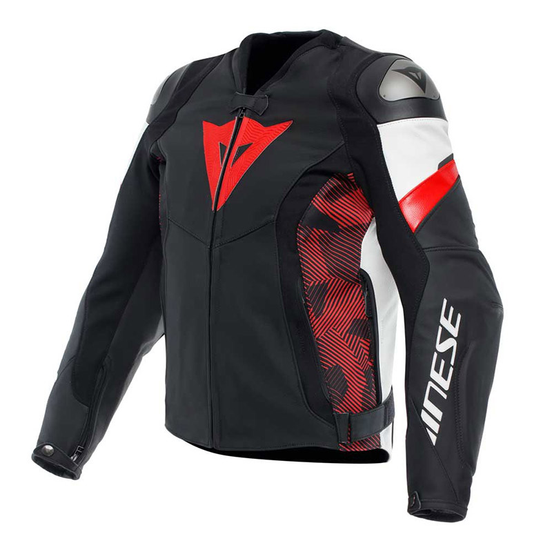 Giacca Pelle Dainese Avro 5 nero rosso lava bianco