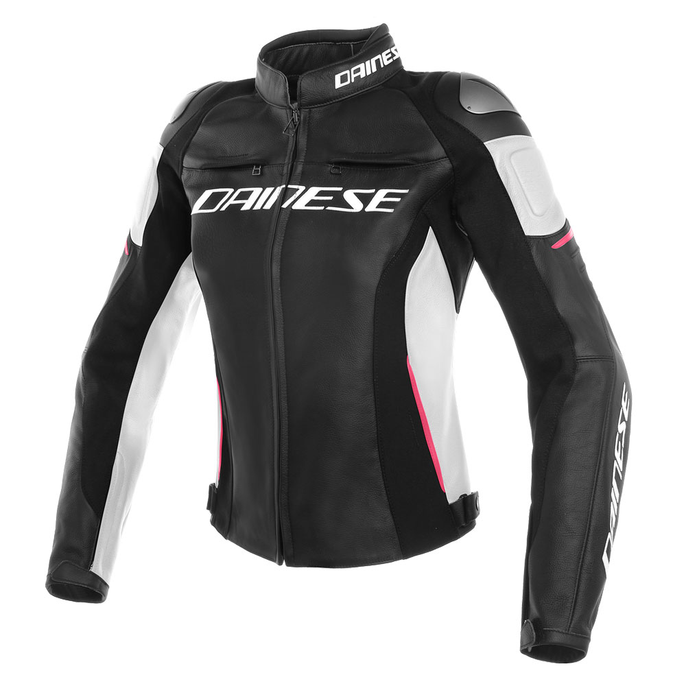 Dainese Racing 3 Lady Leather Jacket Black White Pink Da2533788 T76 Lady Leather Jacket Black White Pink Zoom