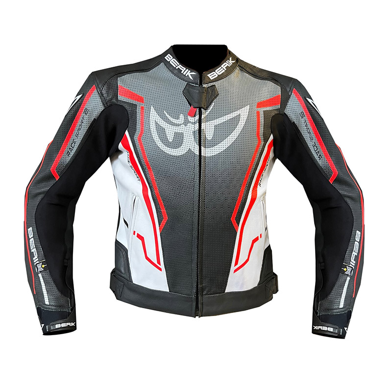 Giacca Pelle Berik Race-Sport 2 nero bianco rosso