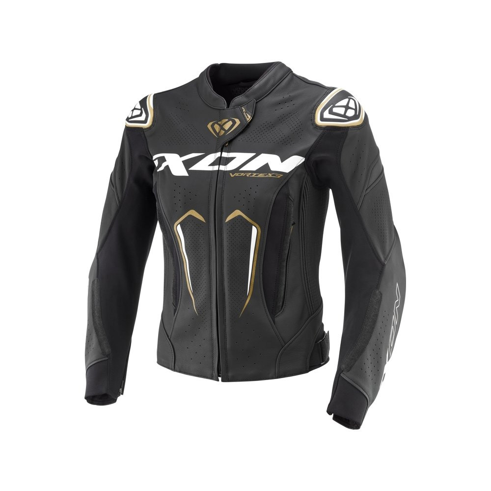 Ixon Vortex 3 Damen Lederjacke Schwarz Weiß Gold
