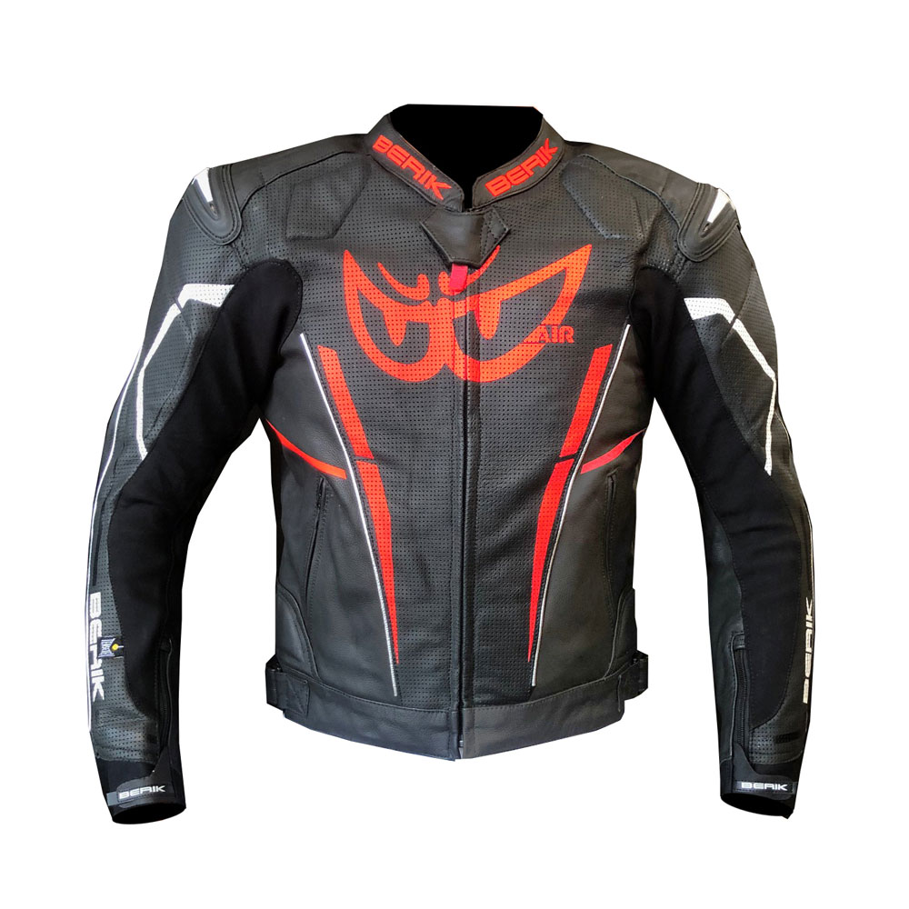 Berik Cazadora de cuero perforada 2021 negro Estampado rojo  BK-LJ-191317-BFR Chaquetas | MotoStorm