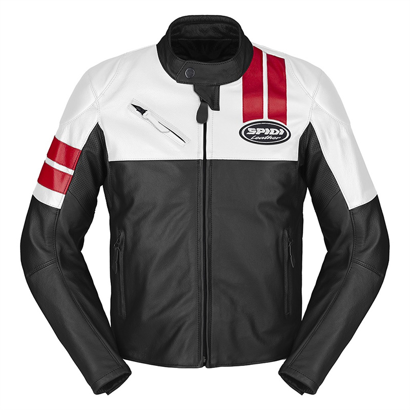 Giacca Pelle Spidi Roar bianco rosso