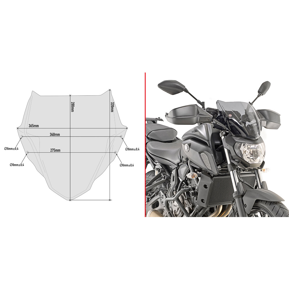 Cupolino Givi A2140 intermedio Yamaha MT-07