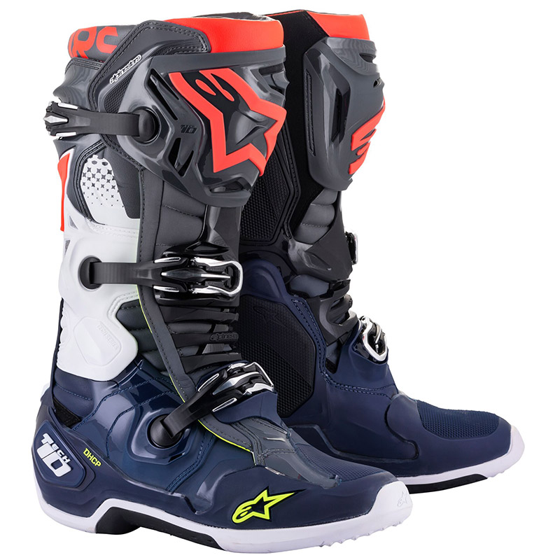 Stivali Alpinestars Tech 10 grigio blu rosso fluo