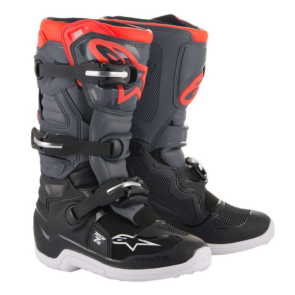 Alpinestars Youth Tech 7s 2019 nero grigio scuro rosso fluo