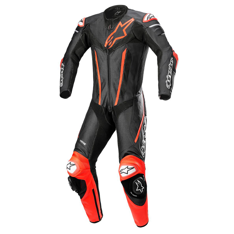 Alpinestars Fusion Leather Suit Black Red Fluo