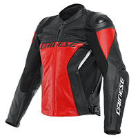 Dainese Racing 4 Leather Jacket Black Red Fluo