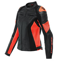 Chaqueta de cuero dama Dainese Racing 4 rojo fluo