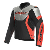 Giacca Pelle Dainese Racing 5 Argento Rosso