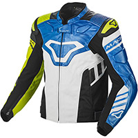 Macna Tracktix Leather Jacket White Yellow Blue