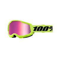 100% Strata 2 Neon Yellow Goggle Mirrored Pink