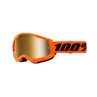 100% Strata 2 Neon Orange Goggle Mirrored Gold