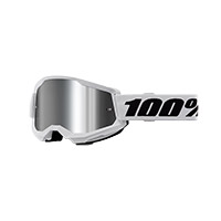 100% Strata 2 Youth White Goggle Mirrored Silver Kid