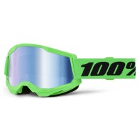 100% Strata 2 Neon Green Goggle Mirrored Blue