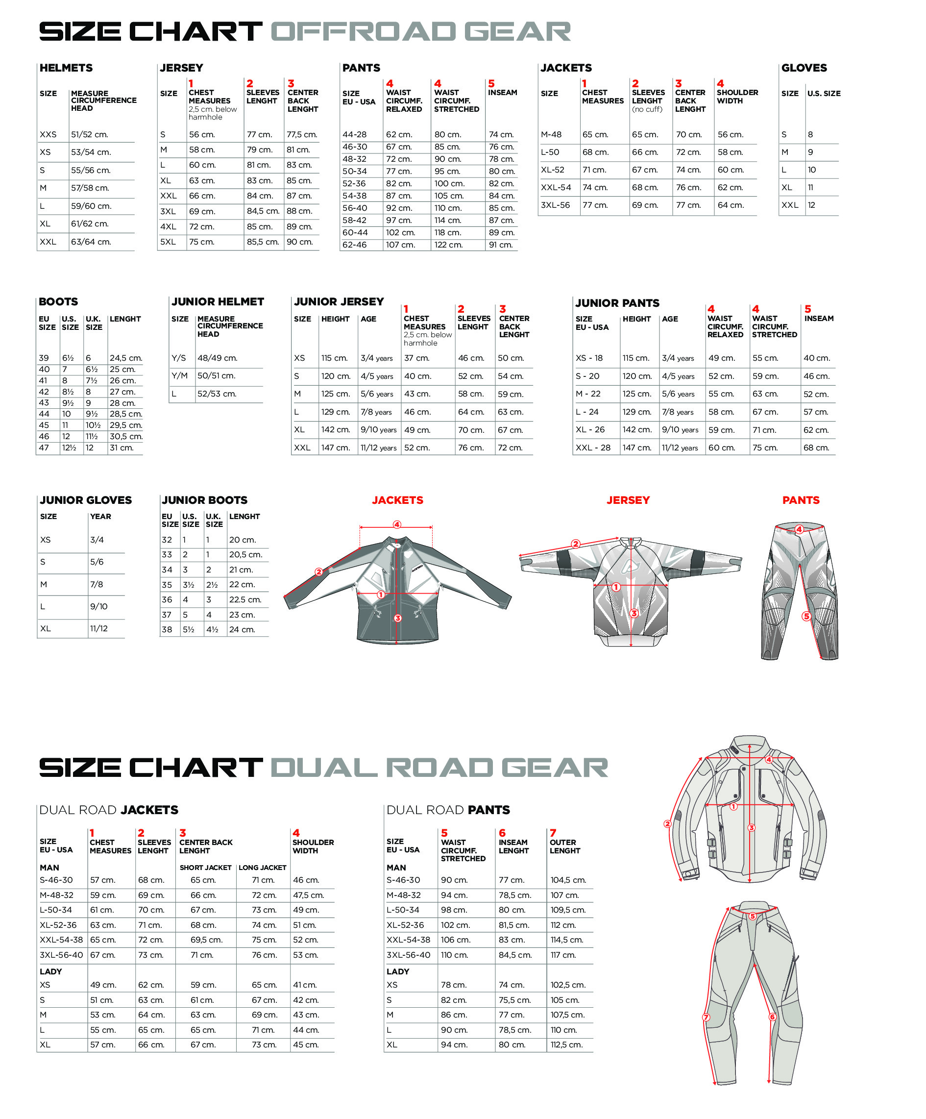Acerbis size chart