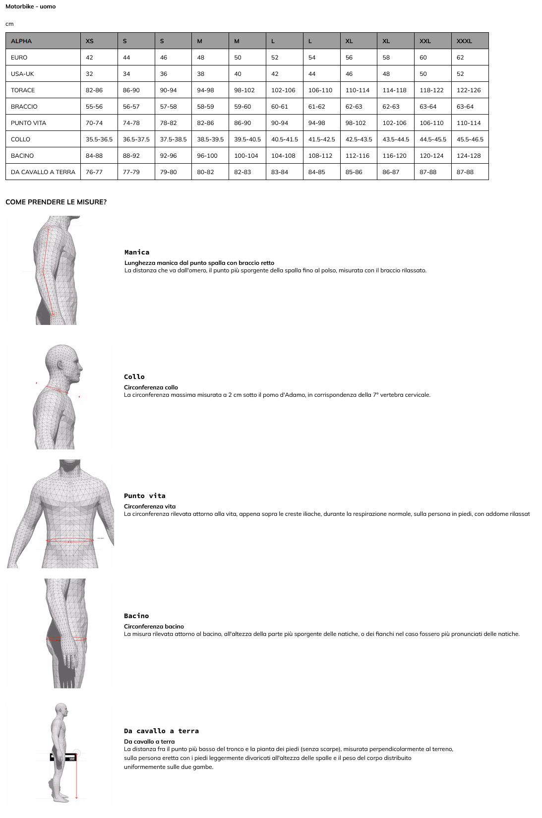 Size Chart Dainese