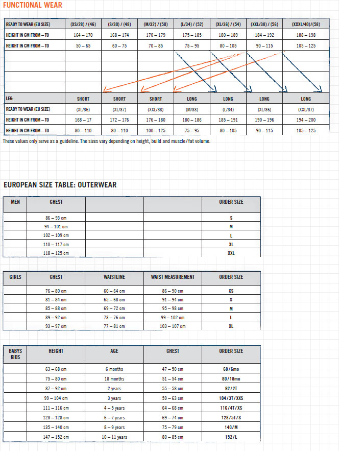 Kini Redbull size chart