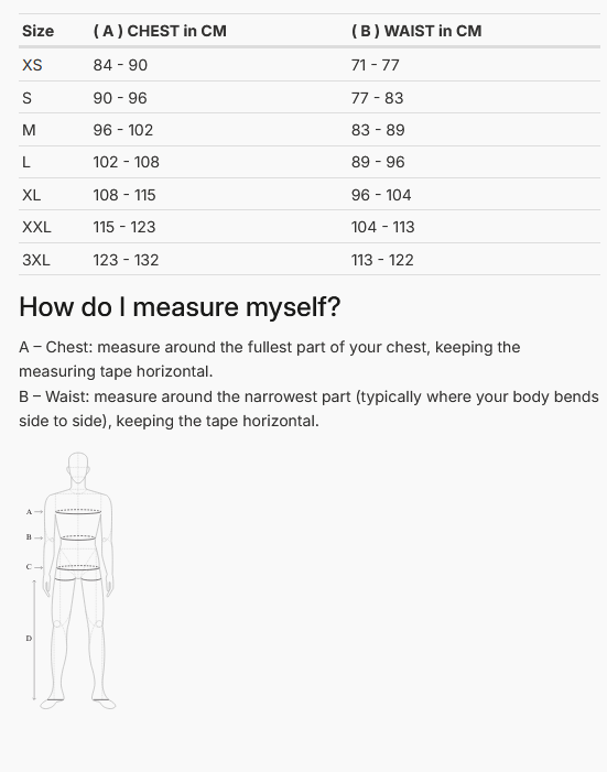 Rev'It size chart