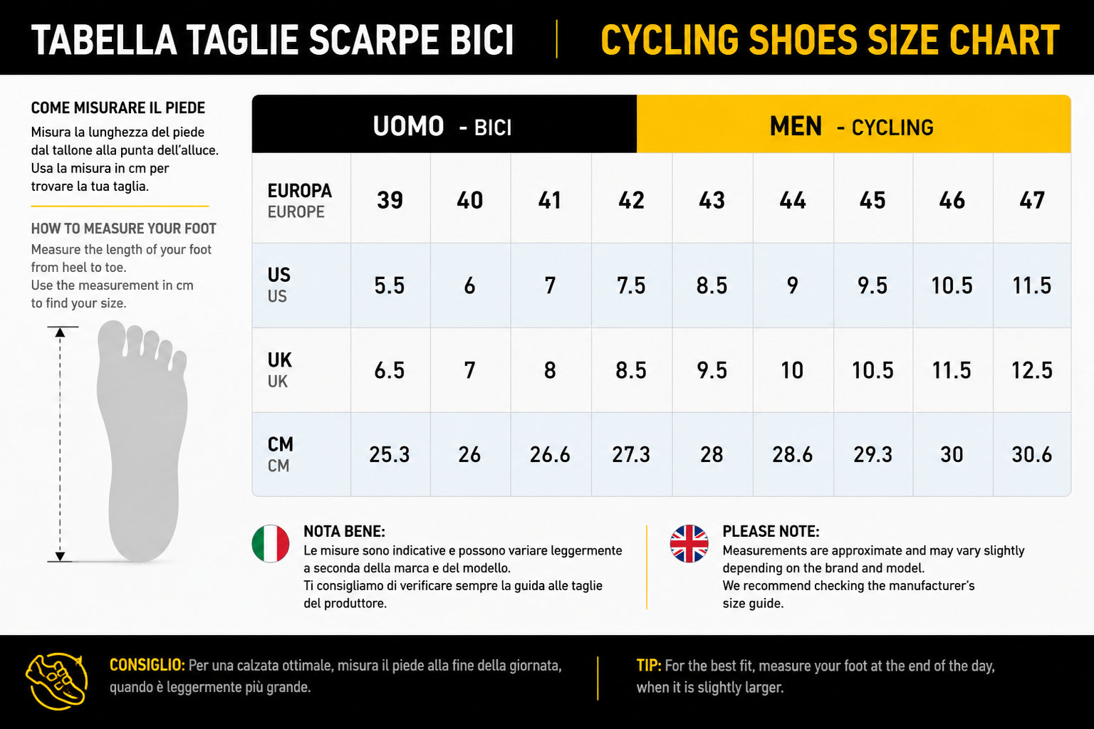 Scarpe Bici size chart